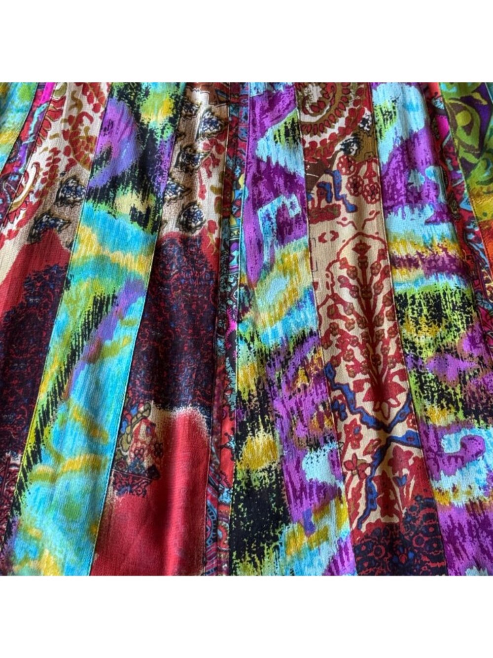 Chicos Boho A-Line Skirt Colorful Patchwork Rayon Side Zip Size 1 Made In India - Picture 8 of 11